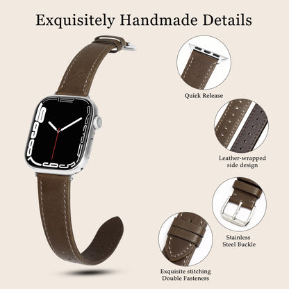 Soft Top-Grain Leather Watch Band Men Women, Compatible with All Apple Watch Series, Breathable, Sweat-Resistant iWatch Strap