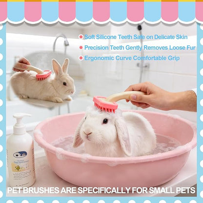 Rabbit Grooming Kit, Rabbit Brush for Shedding with Bunny Nail Clipper, Rabbit Nail Trimmers with Pet Combs for Hamster Guinea Pig Ferret by KALAMANDA(Pink)