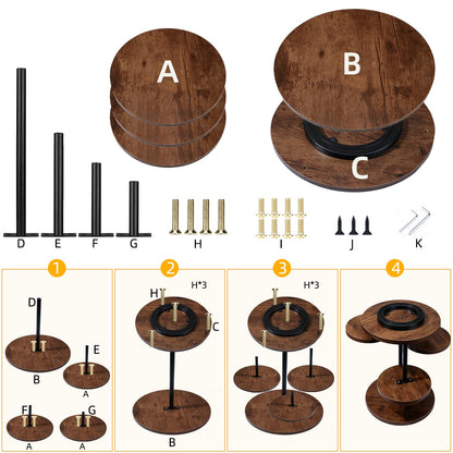 4 Tier Round Cupcake Tower Stand for 50 Cupcakes, 360° Rotating Wood Cake Stand with Tiered Trays, Farmhouse Cookie Stand for Dessert Table Display for Wedding Birthday Baby Shower Tea Party ﻿