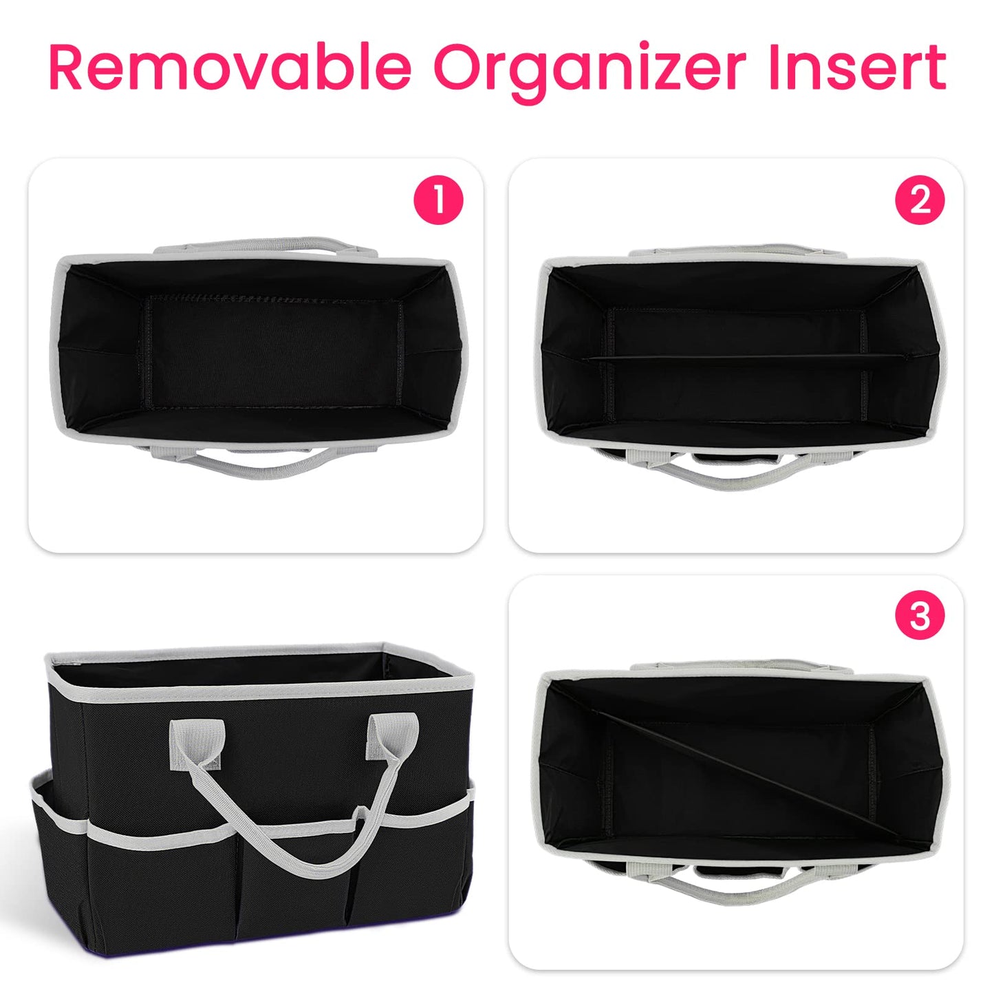 Godery Desktop Tote and Stock Organizer, Teacher Helper Tote Bag Organization for Arts, Books, Stationery, Office Desk Organizer, Make-up Storage Tote with Handles for Travel, Black-Gray