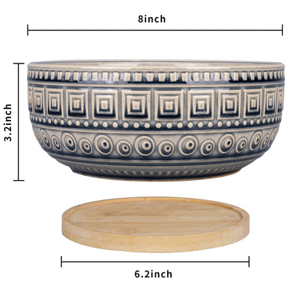 G EPGardening 8+10 Inch Ceramic Succulent Planter Pots Round Shallow Bonsai Planter Pot for Indoor Plants with Drainage and Plant Saucer