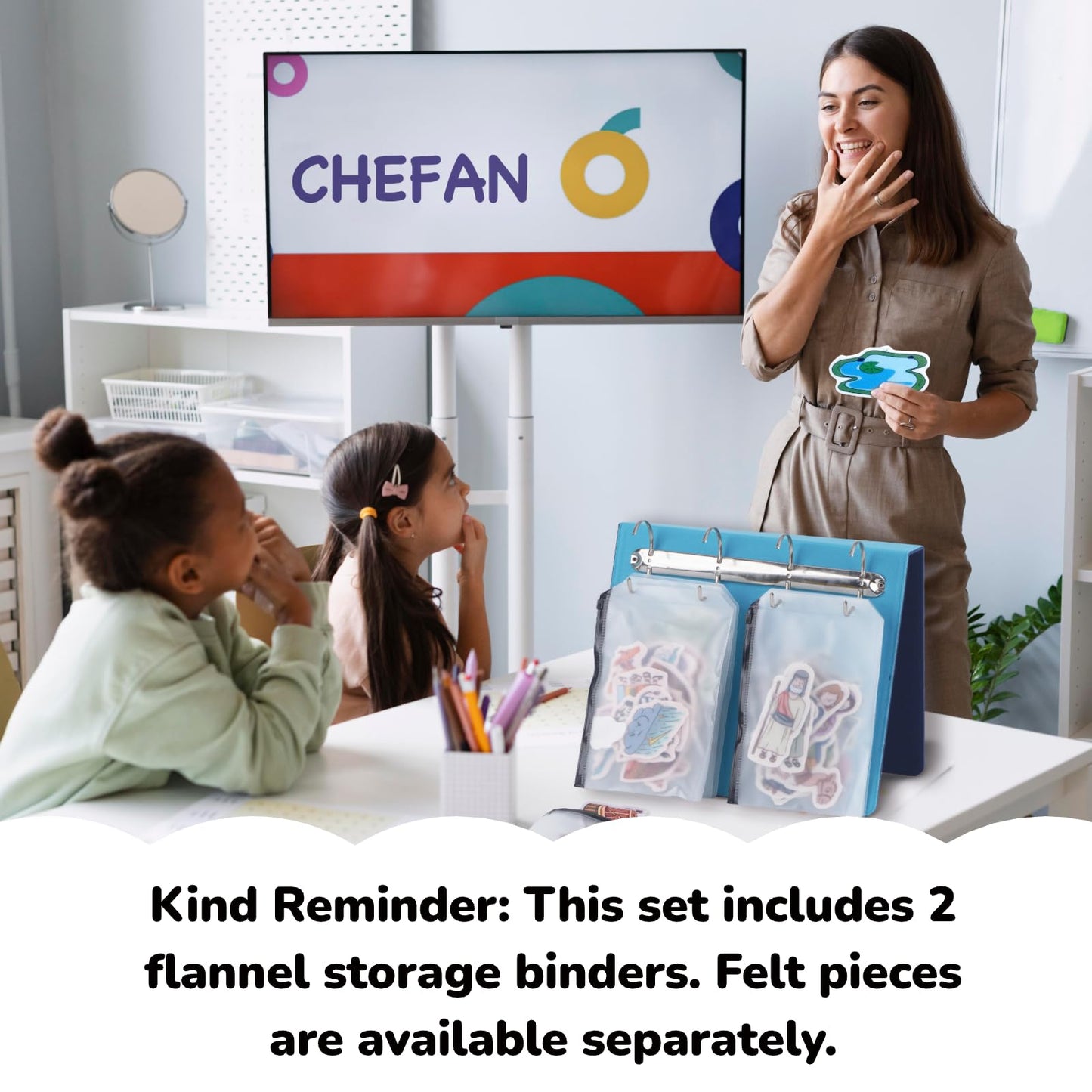 CHEFAN Felt Board for Teachers, 2 Pack Storytelling Flannel Board with 16 Storage Bags, Freestanding Double-Sided Felt Story Display for Preschool & Classroom