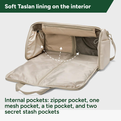 Halfday Convertible 2-in-1 Vegan Leather Premium Garment Duffel Weekender Bag 45L (Carry-on, Wrinkle-Free Travel, Hanging Suit Compartment, Shoe Pockets, Trolley Sleeve), Ivory
