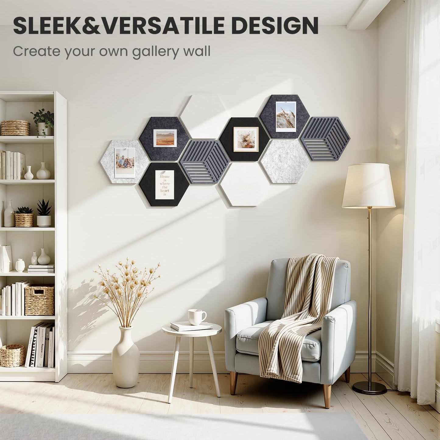 Hexagon Cork Bulletin Boards for Walls Decor, 10 Pack Felt Board Tiles with 25 Push Pins, Photo Display Board for Office & Home Classroom DIY Decor