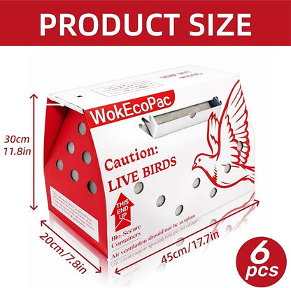 6 Pack Poultry Shipping Boxes, Live Bird Shipping Boxes, Poultry Carrier Crate has Ventilation Openings, Portable Bird Travel Bag, for Poultry Chicken Bird Duck - Size 17.7" x 7.8" x 11.8"