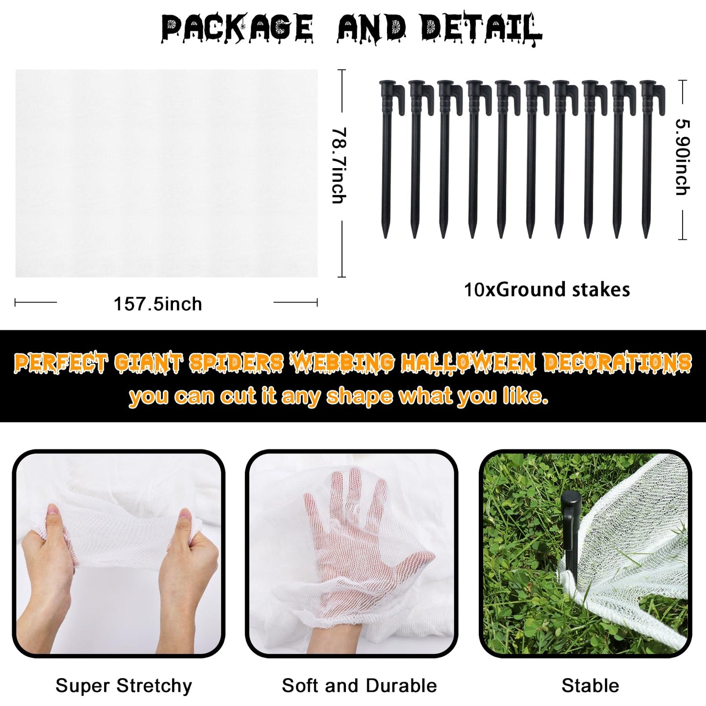 SelfTek 650 Sqft Giant SPI-der Web Halloween Decorations Outdoor, Beef Netting Stretchy SPI-ders Webbing, Cut-Your-Own Flexible Large Outdoor SPI-der Web Gauze S-piderwebs Cobwebs for Halloween Decor