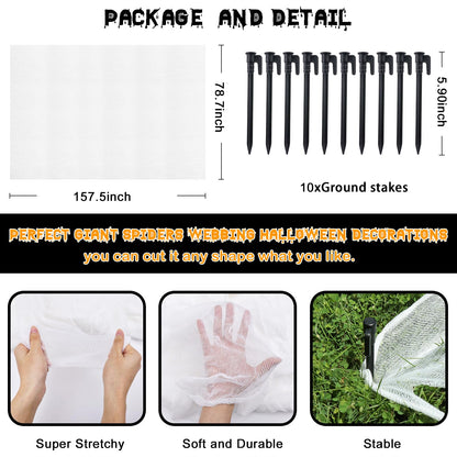 SelfTek 650 Sqft Giant SPI-der Web Halloween Decorations Outdoor, Beef Netting Stretchy SPI-ders Webbing, Cut-Your-Own Flexible Large Outdoor SPI-der Web Gauze S-piderwebs Cobwebs for Halloween Decor