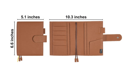 2026 New Genuine Leather A6 Notebook Cover Fits Hobonichi Cousin, Stalogy, LEUCHTTURM1917 and Midori MD Planners, with Pen Loop, Card Slots, Bookmarks and Back Pocket