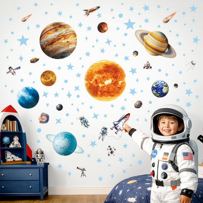 DECOWALL Glow in the Dark Solar System Wall Stickers – Planets, Sun, Moon and Stars Space Glow Wall Decals for Kids Bedroom Nursery Playroom Decor (GDS8-7002)