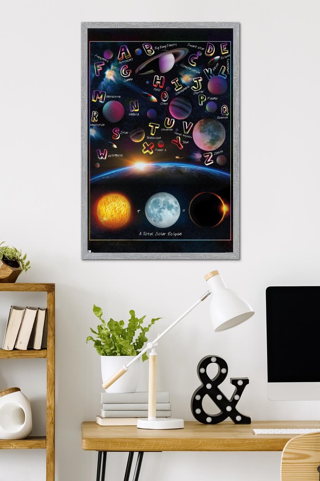 Trends International Ali Chris - The Solar System: Total Eclipse Letters Wall Poster, 34L x 22.4W, Gray Framed Version