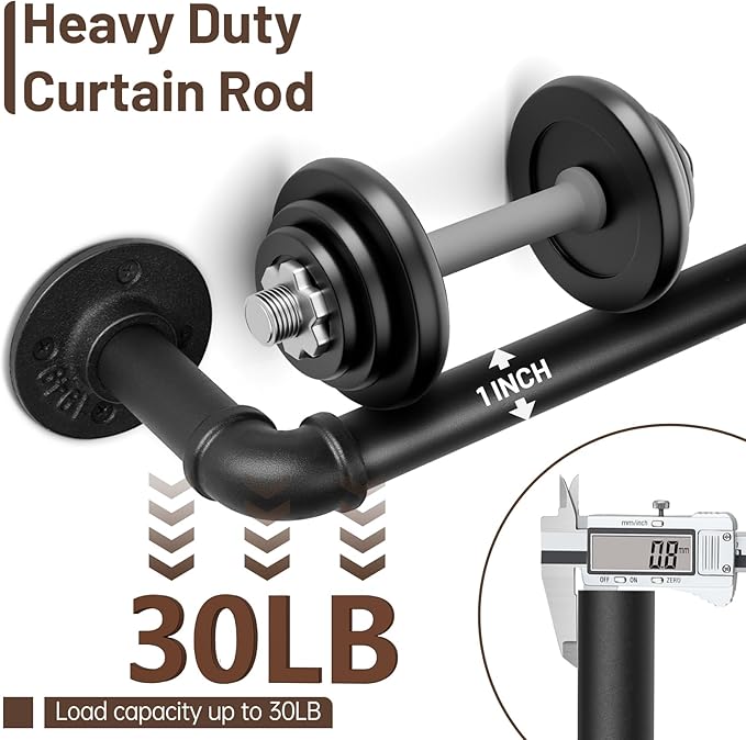 Zeerobee Curtain Rods for Windows 48 to 84, 1 Inch Industrial Wrap Around Black Curtain Rod, Indoor/Outdoor Room Divider Adjustable Drapery Pole, 48"-86"