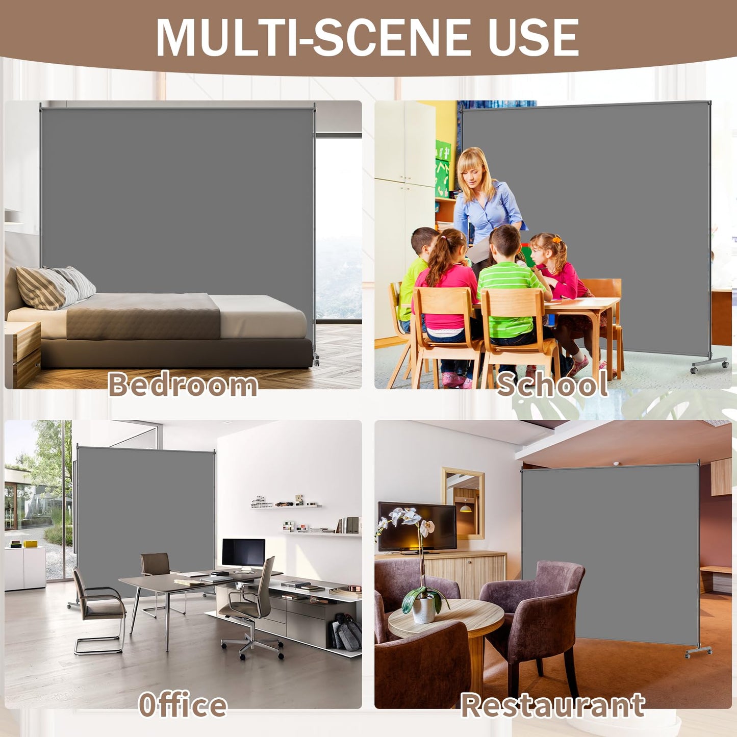 VAMFUTRE Single Panel Room Divider/Privacy Screen with Caster Wheels and Brakes - Stylish and Versatile Partition for Home,Office,School and Restauran (Gray, 6FT*6FT)