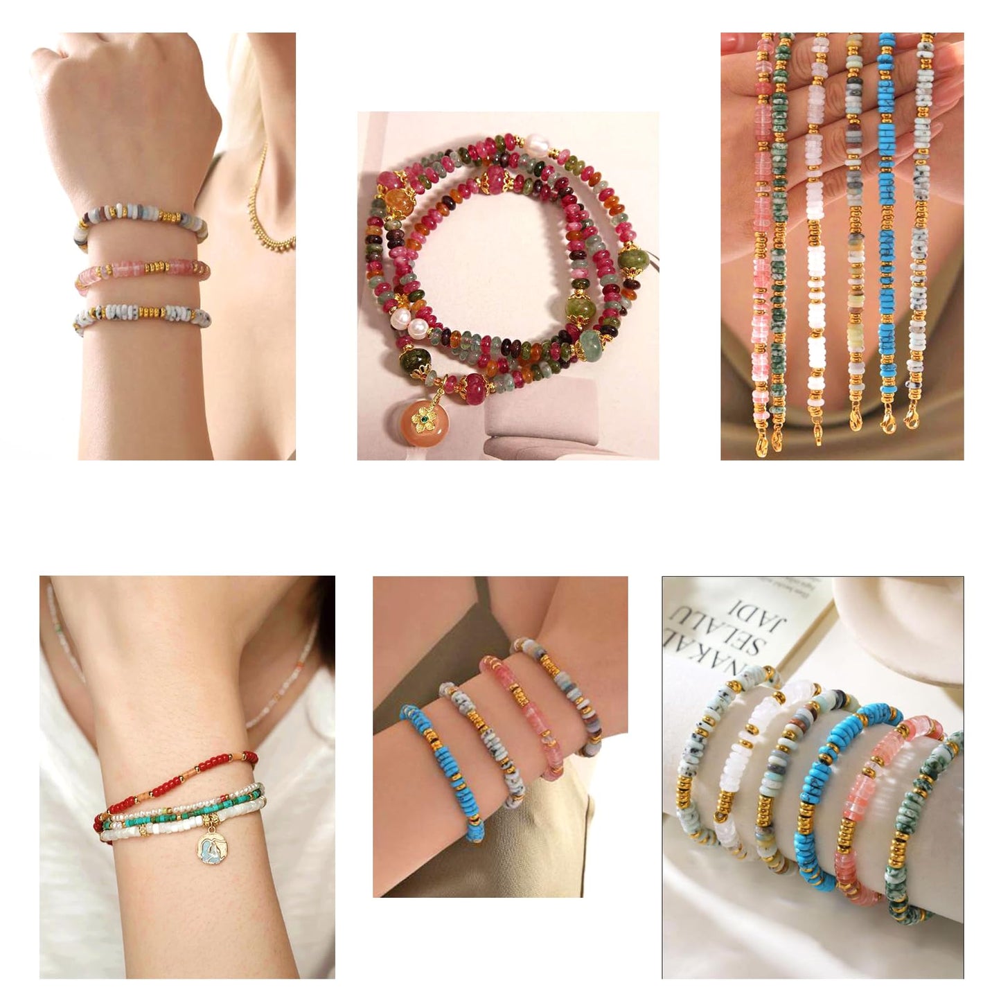 150PCS 2x4mm Natural Colorful Blue Stone Rondelle Beads Abacus Disk Stone Beads Round Loose Spacer Gemstone Beads for DIY Bracelet Necklace Jewelry Making