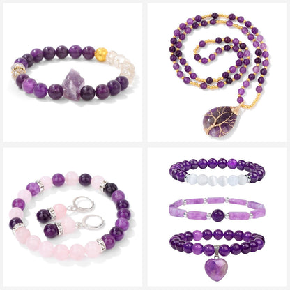 Risyfjew 50PCS 8mm Natural Amethyst Beads Gemstone Round Loose Beads for Jewelry Making Chakra Crystal Stone Beads for Bracelets Necklace Earrings Making Supplies (50pcs/Strand)