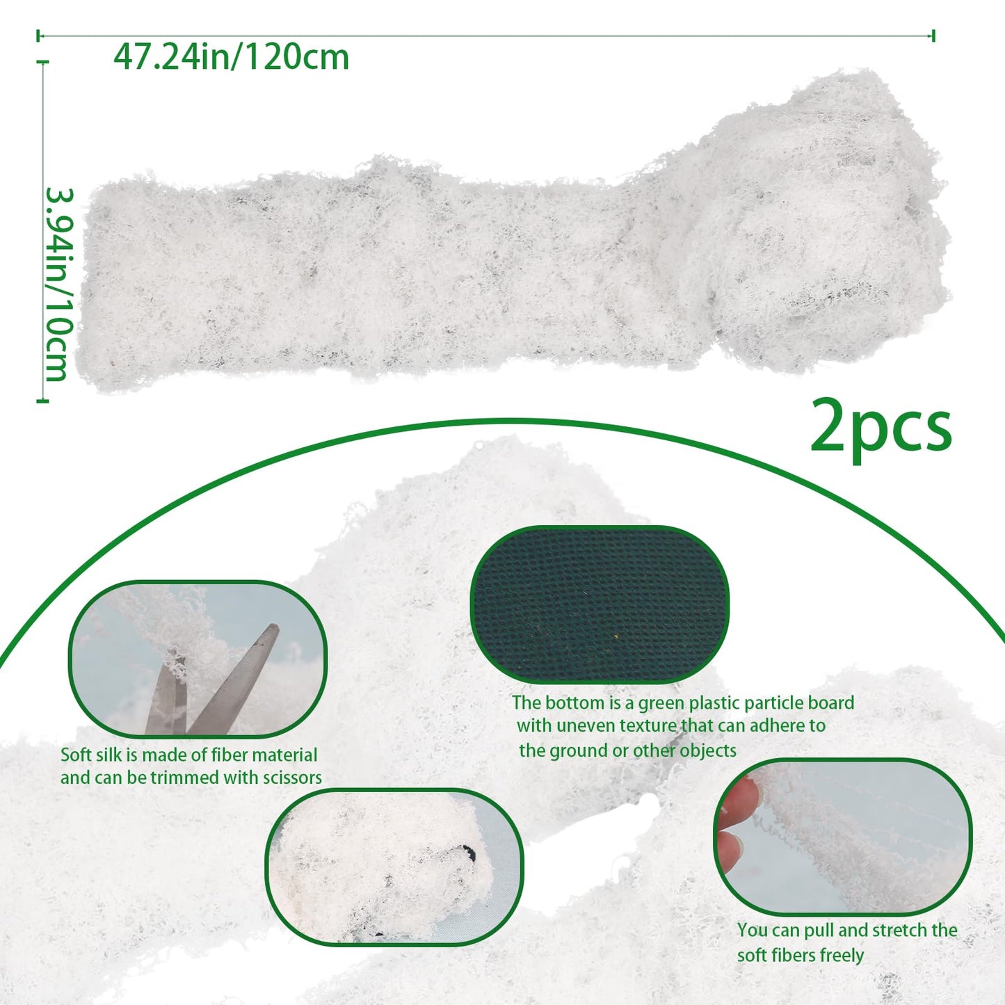 FAICOIA 2 Pcs Fake Moss Table Runner Rolls for Decoration 4" x 47" Artificial Moss for Plants Indoor White Faux Grass for Planters Crafts DIY Table Centerpieces Fairy Garden Floral Wedding 10 x 120cm
