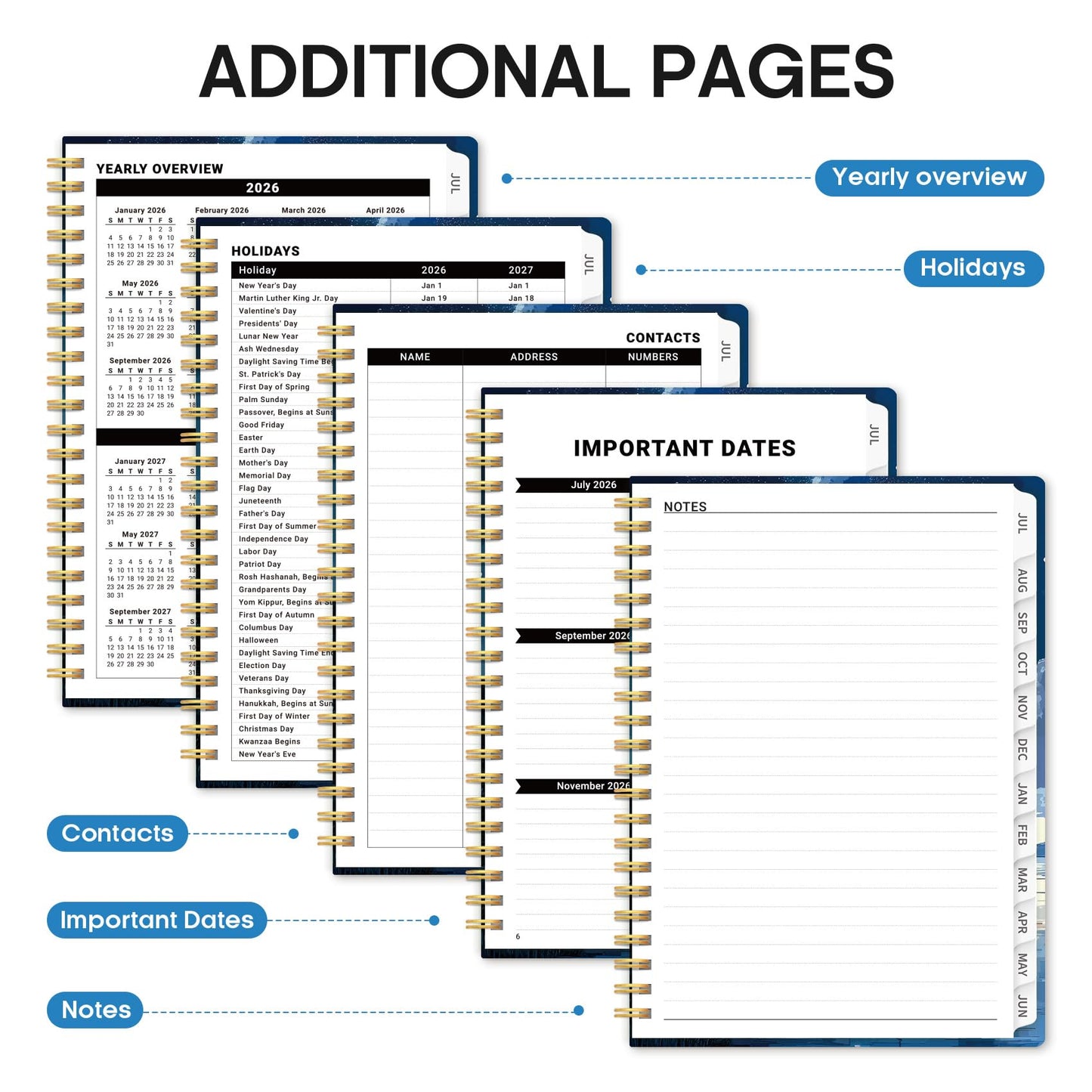 Planner 2026–2027, Weekly & Monthly Academic Organizer for School Year, Jul 2026–Jun 2027, Hardcover Planner with Tabs, Back to School Essential, 6.3" x 8.5", Harbor Starlight