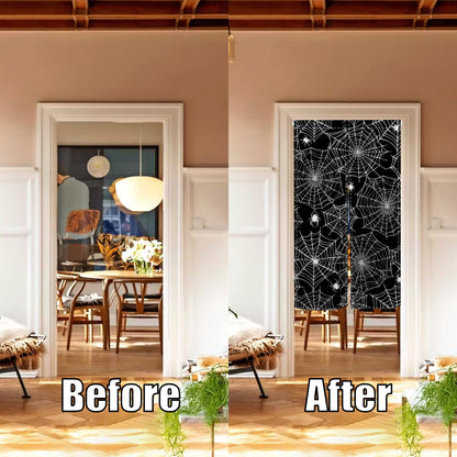 Leowefowa Janpanese Doorway Curtain Halloween Scary Spider Web Black Door Hanging Horror Night of Halloween Theme Window Treatment Partition Kithchen Bathroom Door Decor 33.5"x 59"