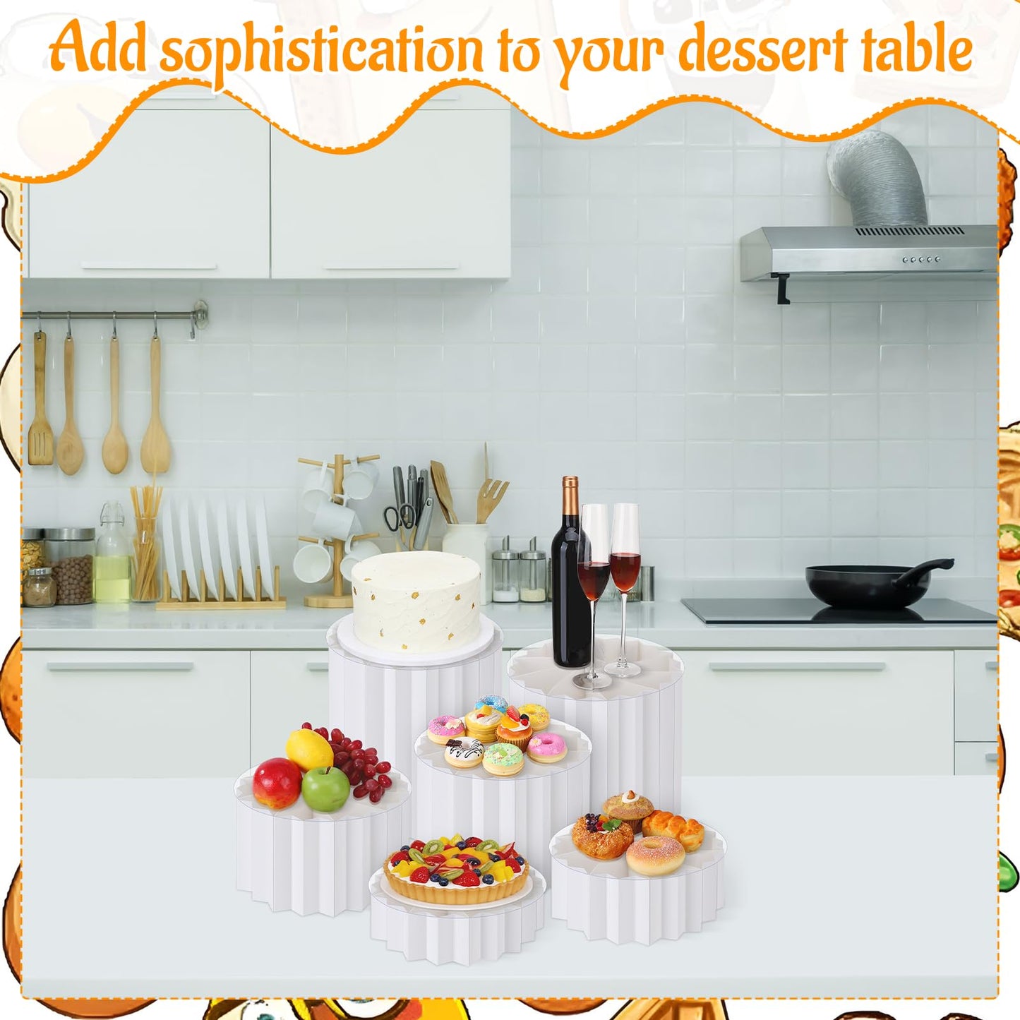 Ovveroche 6 Pcs Buffet Risers Food Display for Buffet Table, Acrylic Foldable Cardboard Cake Stands for Dessert Cake Food Jewelry Parties Birthday Wedding Decoration