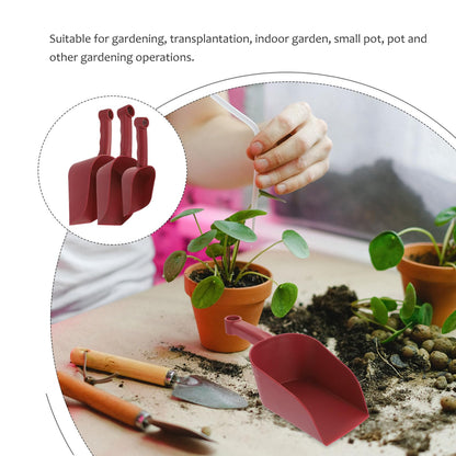 PLAFOPE 3pcs Gardening Shovel Set for Indoor and Outdoor Planting, Soil Scoop and Weeding Hand Tools, Burgundy Plastic Succulent and Bonsai Potting Shovels for Home Garden Use