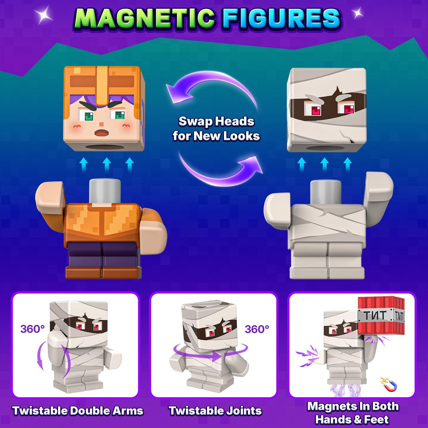 IGIVI 500PCS Magnetic Blocks with Light Up Blocks, Build Mine Magnet World Set, Magnetic Cubes STEM Game Toys for Kids Ages 4-6 6-8 8-12, Christmas Birthday Gifts for 3+ Years Old Boys & Girls