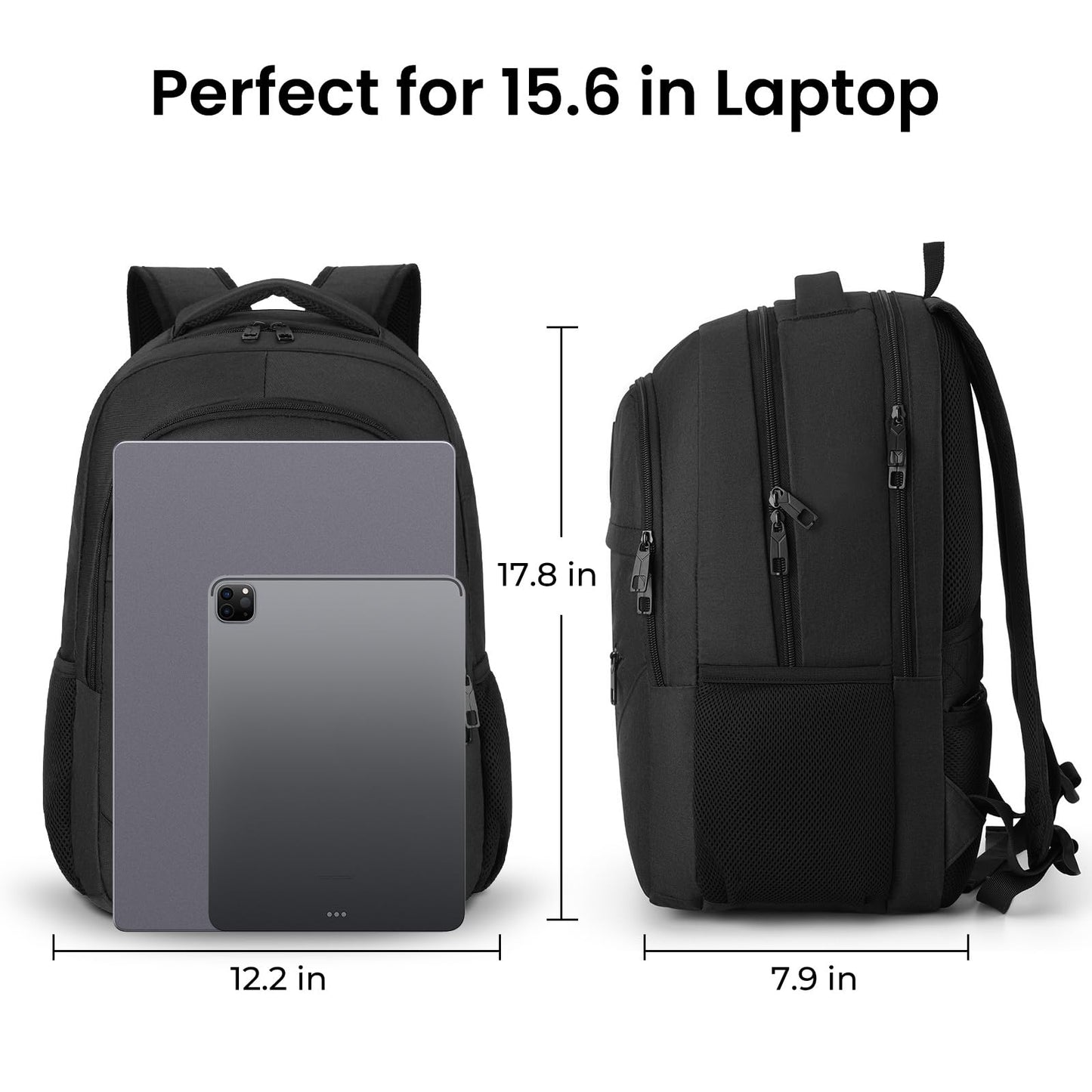 BIKROD Backpack for Men and Women, School Backpacks for Teen Boys Girls, Water Resistant Sturdy Anti Theft Travel Laptop Backpack, Black Student Bookbag Fits 15.6 Inch Laptop, Gifts