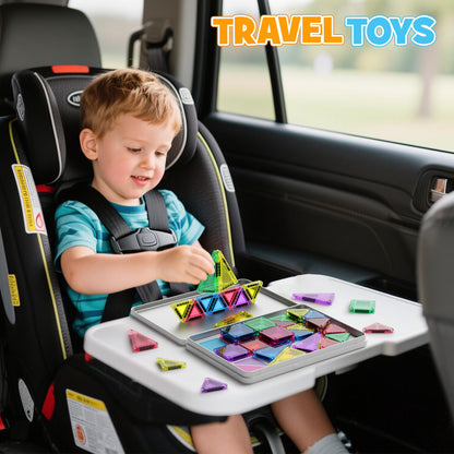 MEIQ 42PCS Mini Magnetic Tiles Travel Set with Iron Storage Box - Portable STEM Building Blocks for Kids 3-8, Montessori Educational Magnet Toys for Airplane, Car Rides & On-The-Go Play