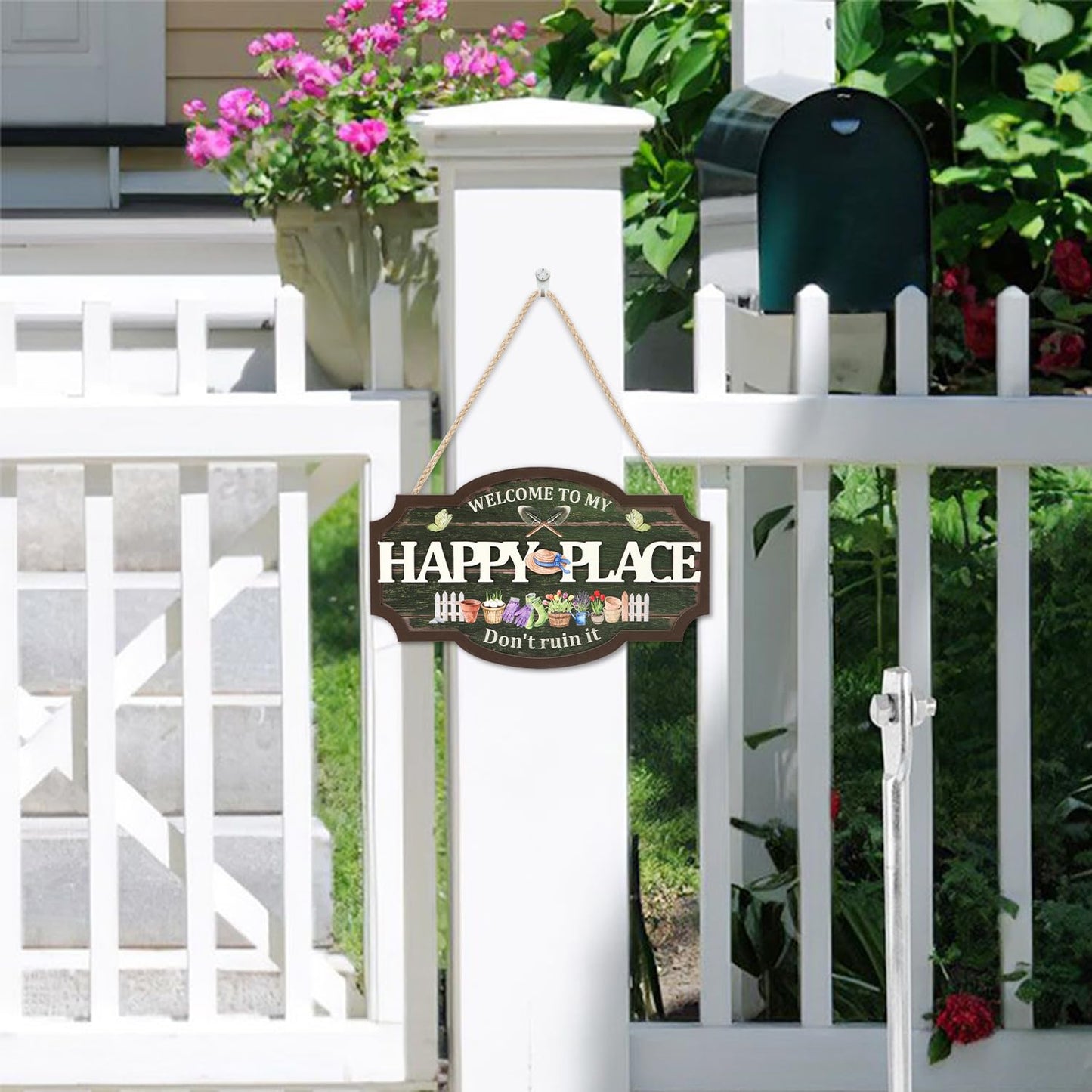 HOURIA 3D Welcome to My Happy Place Don't Ruin it Sign for Patio Yard Garden Decor,Funny Garden Signs for Outside,Gardening Gifts for Gardeners Women Men,Plant Lover Gifts