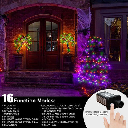 LAMPHOME 33ft Halloween Decorative Mini Lights, 100 LED Brown Wire Fairy Starry String Lights Plug in, 16Lighting Modes for Halloween Outdoor Party Decoration (Orange/Purple/Green)