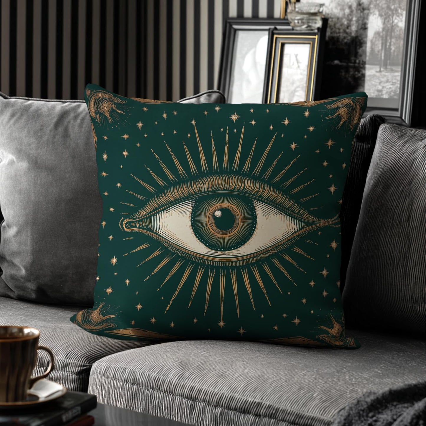 RBAFAO Gothic Floral Throw Pillow Cover, Darkly Elegant Floral Decorative Pillow Spooky Tiki Skull Flower Motif, Witchy Art Deco Pillowcase Cushion Cover for Bed Sofa Living Room (Green, 18x18inches)
