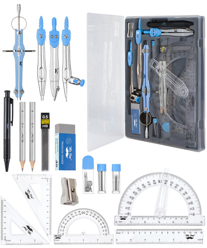 Mr. Pen- Geometry Set, 15 pcs, Blue, 6 Inch Swing Arm Protractor, Divider, Set Squares, Ruler, Compasses and Protractor