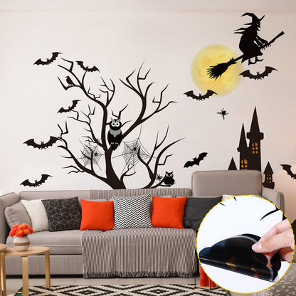 4 Sheet Halloween Window Decals Clings Decor Window Stickers Double Side Clings Decals for Party Decoration with Bat, Witch, Spider, Pumpkin for Halloween Spooky Holiday Fall Party Home Decor