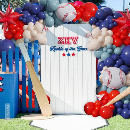 Baseball Balloon Garland Arch Kit,141pcs Red White Deep blue Twilight blue with 3D Baseball bat Star Balloons for Party Supplies