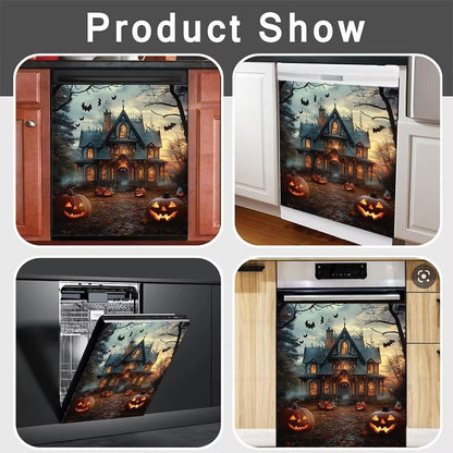 Haunted House Dishwasher Magnet Full Door Cover, Halloween Pumpkin Kitchen Decor Magnetic Dishwasher Cover Vinyl Decal, Happy Halloween Fridge Stickers Front Door Cover, Easy Update, 23Wx26H Inches