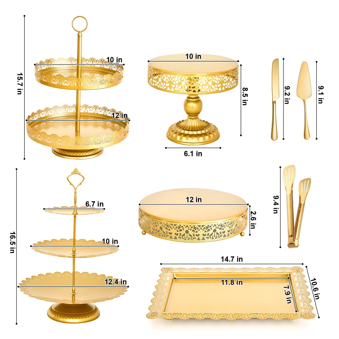 11 Pcs Gold Cake Stand Set for Wedding, Dessert Table Display Set for Birthday, Metal Square Serving Trays for Candy, Cupcake Pop Stand Holder Tower with Round Base for Celebration, The Platters for Party