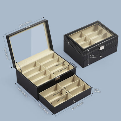 AUTOARK Leather 16 Piece Eyeglasses Storage and Sunglass Glasses Display Drawer Lockable Case Organizer,Black,AW-093