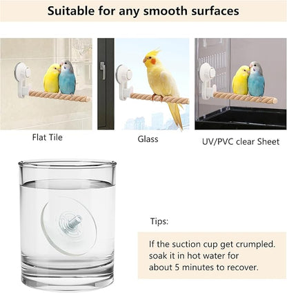 Suction Cup Bird Perch,Natural Wood Parrot Window/Bath/Car/Travel/Shower Perches Stand Portable Parakeet Grinding Stick Training Toys for Small and Medium Birds(Twist Grain)