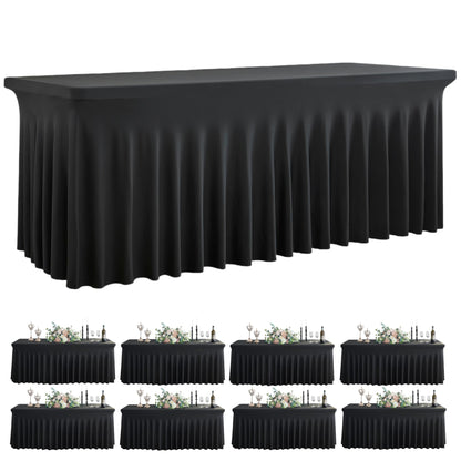 Outpain Wrinkle Free Spandex Tablecloth for 6 Foot Rectangle Tables, 8 Pack Black Fitted Table Cloths 6ft Stretchy Banquet Table Clothes Cover Desk Skirt for Birthday Wedding Parties Baby Shower