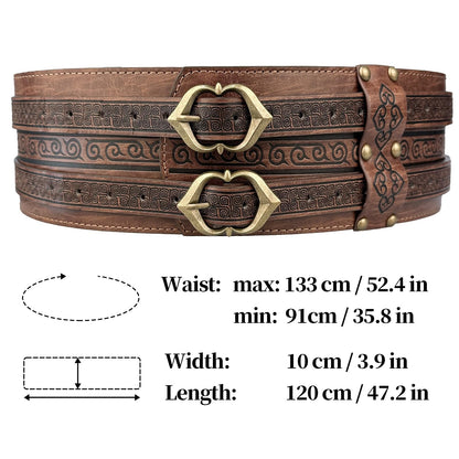 HiiFeuer Viking Wide Armor Corset Belt, Medieval Faux Leather LARP Costume (Brown)