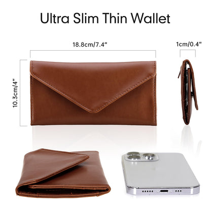 HAWEE Leather Cash Envelope Wallet, RFID Blocking Card Organizer for Women, Reusable Coin Pouch, Coffee Brown