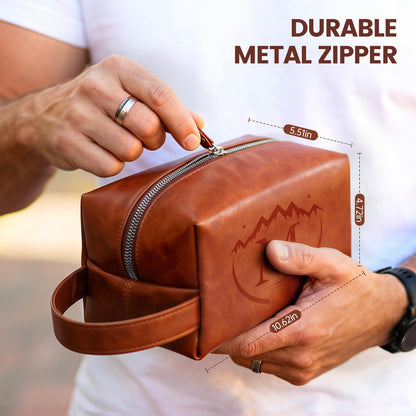 Mens Toiletry Travel bag,Personalized Toiletry Bag for Men,Water Resistant PU Leather Toiletry bag Men,Brown Toiletries Travel Bag for Shaving,Birthday Gifts for Men Him Father Husband Dad -M