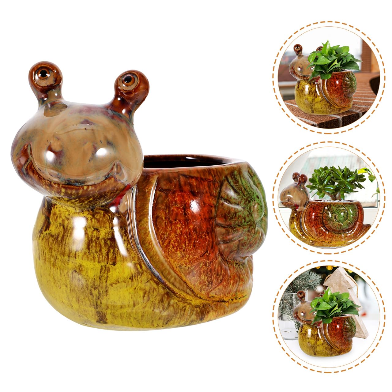 OFFSCH Snail Flowerpot Decorative Resin Planter 5.90X5.11X3.34In Indoor Outdoor Succulent Pot for Home Garden Balcony Tabletop Decor