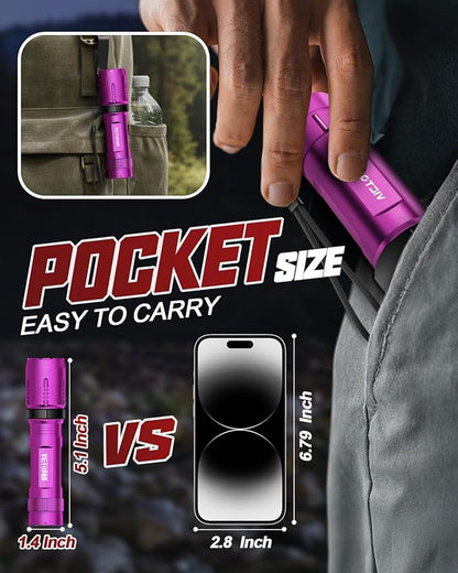 Victoper Pink Rechargeabe Flashlight 2 Pack, High Lumens 5 Modes LED Bright Tactical Flashlights, Waterproof Zoomable Flash Light for Outdoor, Gifts for Camping Essentials Gear