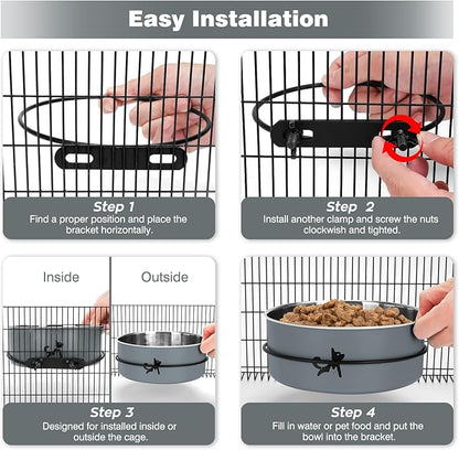 Dog Crate Bowls Hanging No Spill, Set of 2 Dog Crate Water Bowl, Kennel Bowls Mountable, Stainless Steel Pet Cage Accessories Feeder Water Food Dish Coop Cup for Cat Puppy Bunny Guinea Pig Ferret