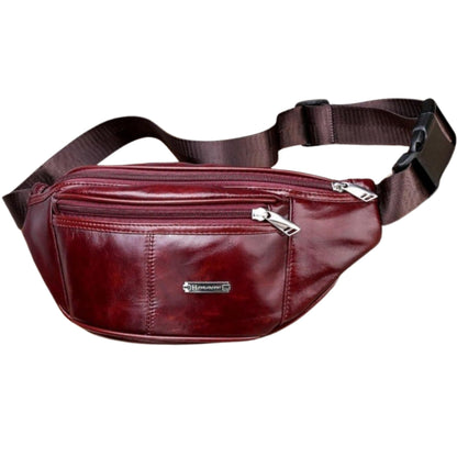 Genuine Leather Fanny Pack Bum Bag for Men – Crossbody Sling Waist Bag with 3 Pockets & Hidden Anti-Theft Pocket, Adjustable Strap, Lightweight Travel Hip Bag for Hiking, Outdoor & Daily Use (Oxblood)