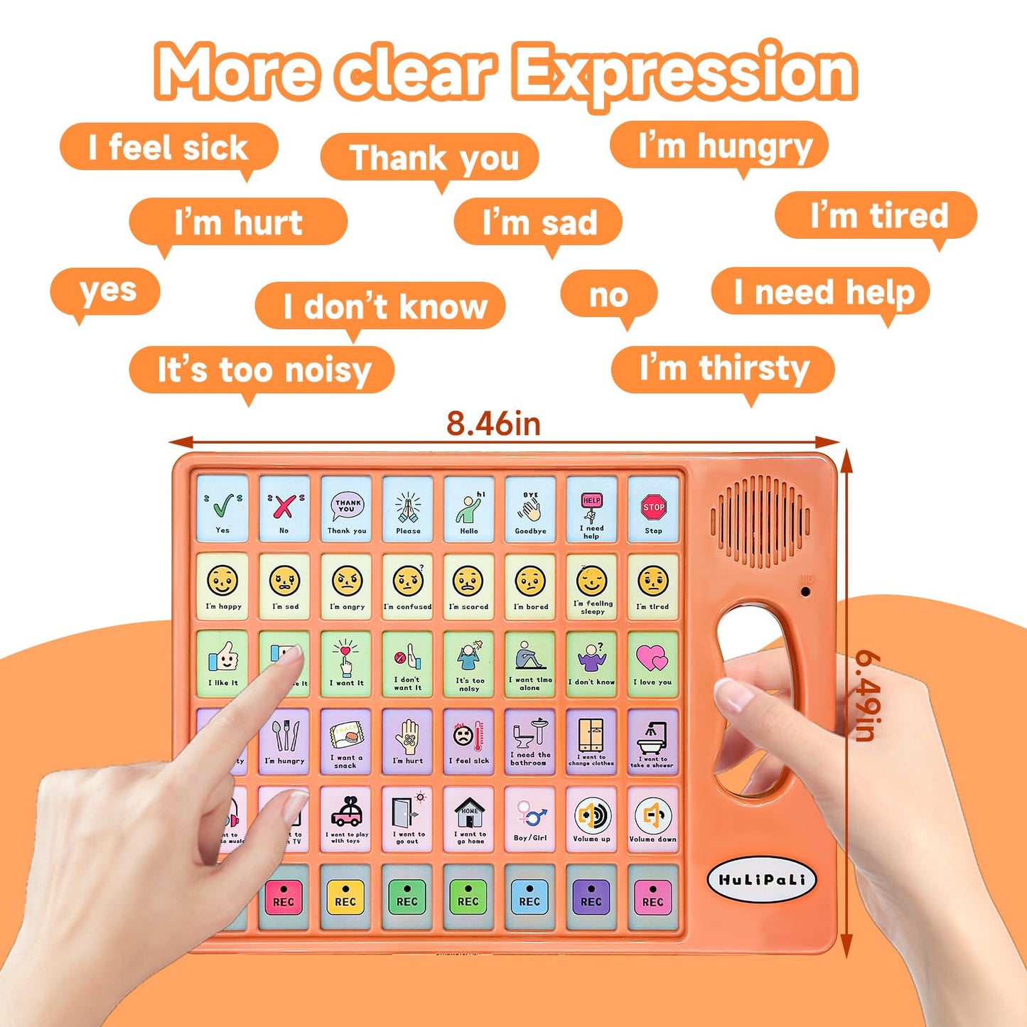 AAC Device for Autism with Grip Handle - 40 Pre-Installed Buttons & 8 Programmable Keys, Non-Verbal Communication Tool for Speech Therapy, Stroke Rehab & Aphasia, Adjustable Volume Talking Aid