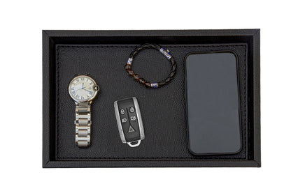 MOENA Faux Leather Tray – Elegant & Versatile Organizer for Home, Office, and Yacht (Matte Black, Small)