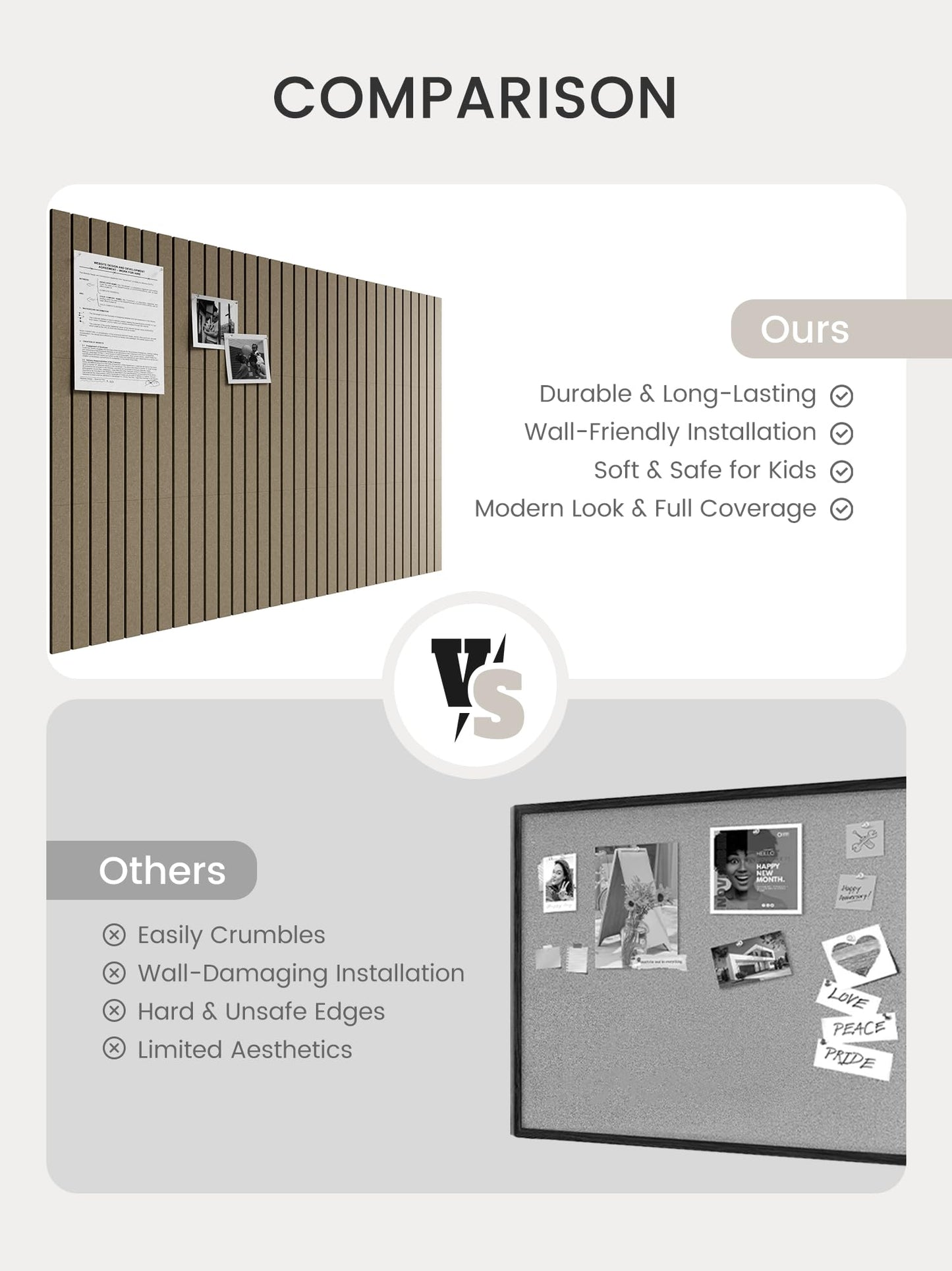 Bumusty Large Cork Board Alternative-48 x 36" Felt Bulletin Board Tiles, with 30 Pushpins, 70 Adhesive Tabs, Fine-Stripe 12-Pack, Cork Boards for Office Push Pin Board Felt Board-Earth Brown