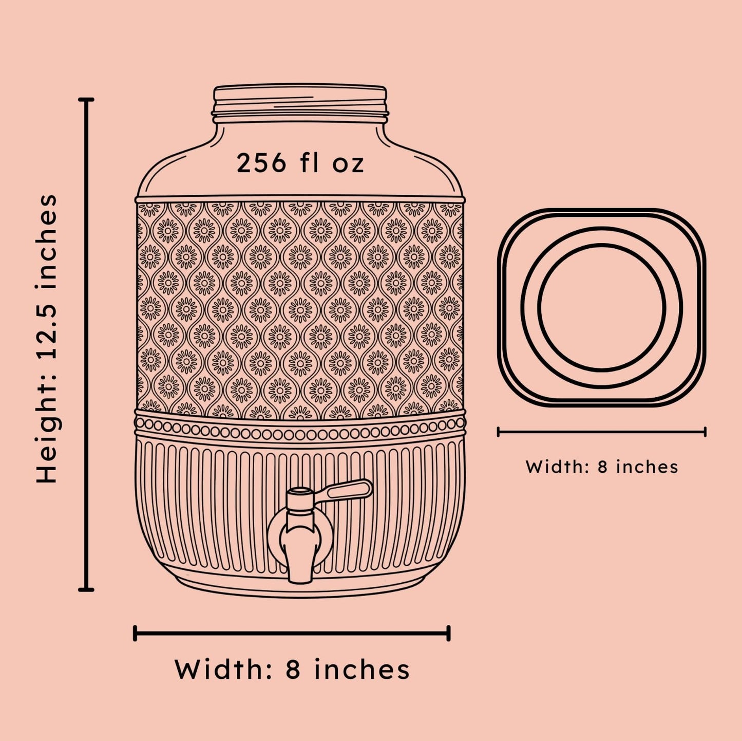 Godinger Drink Dispenser 2 Gallon, Large Glass Water Dispenser - (256oz) Blush