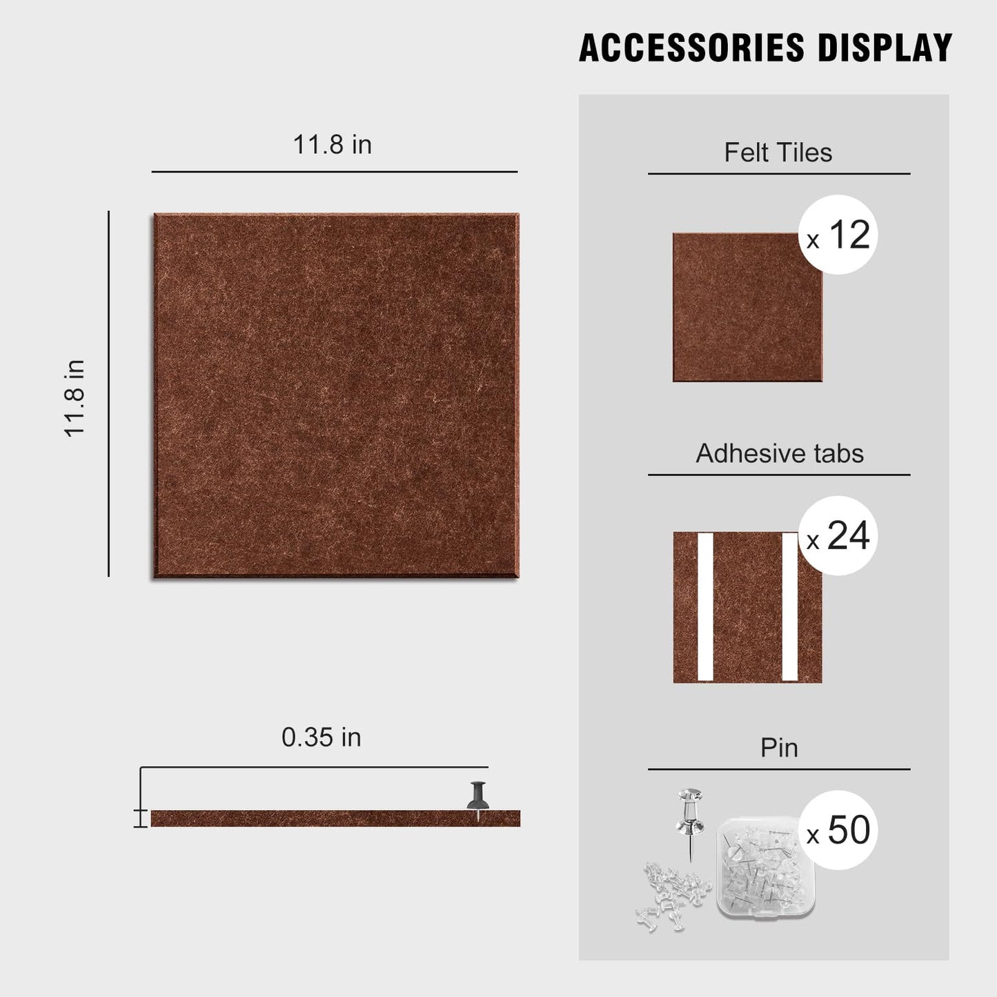 TSJOFFICE Large Cork Board for Wall - 48" x 36" Bulletin Board with 50 Pushpins for Office Decor, Pin Board 12 Pack Felt Wall Tiles with Safe Removable Adhesive Tabs, Corkboard for Home Office - Red