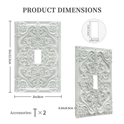 Spshian Decorative Light Switch Plate Covers White Flower Elegant 3D Floral Embossed 1 Gang Light Switch Cover Plate Single Toggle Wall Plate Outlet Covers Faceplate for Bedroom Home Decor